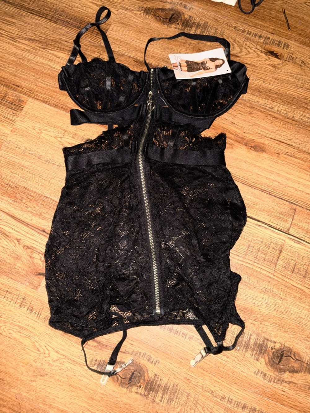 Dreamgirl Black Lace Bustier with Zipper Front